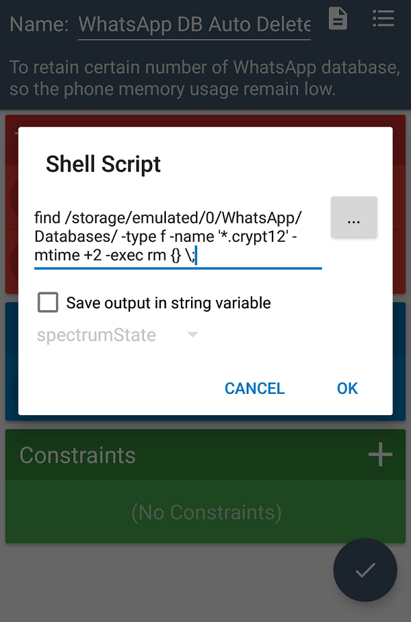 macrodroid auto delete whatsapp db